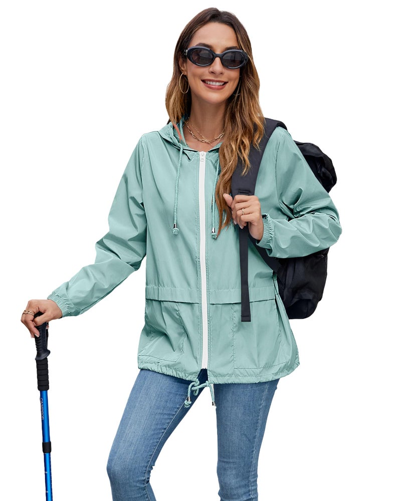 Hount Women's Lightweight Hooded Raincoat Waterproof Packable Active Outdoor Rain Jacket (XXL, Light Green) - Image 5